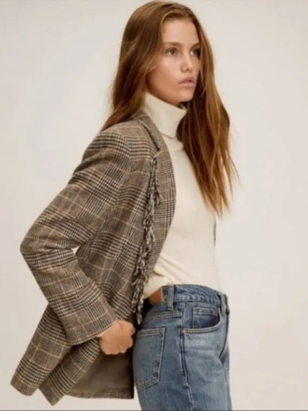 Mango Fringed Wool Plaid Blazer - Picture 4 of 9